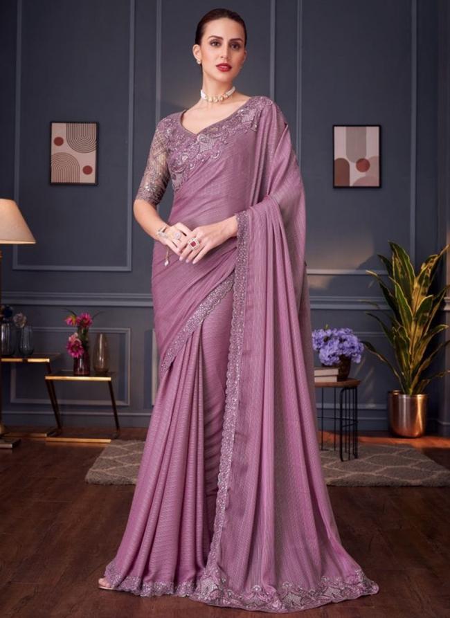 Shimmer Silk Pink Party Wear Embroidery Work Saree